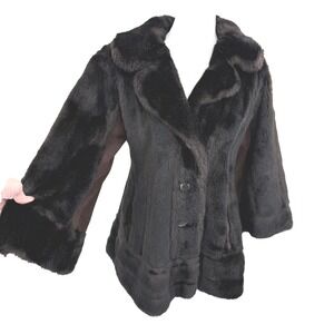 VINTAGE 60's Lilli‎ Ann Faux Fur Jacket Brown Glamour Button Front